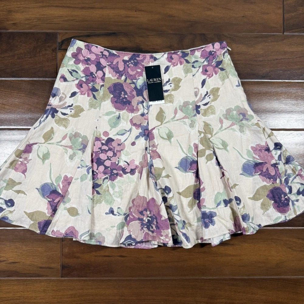 Lauren Ralph‎ Lauren Women's Size 10 Floral Linen A Line Mini Skirt $165